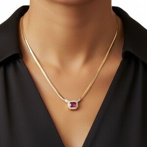 Vintage Christian Dior Gold Necklace with Rhinestones Gemstone